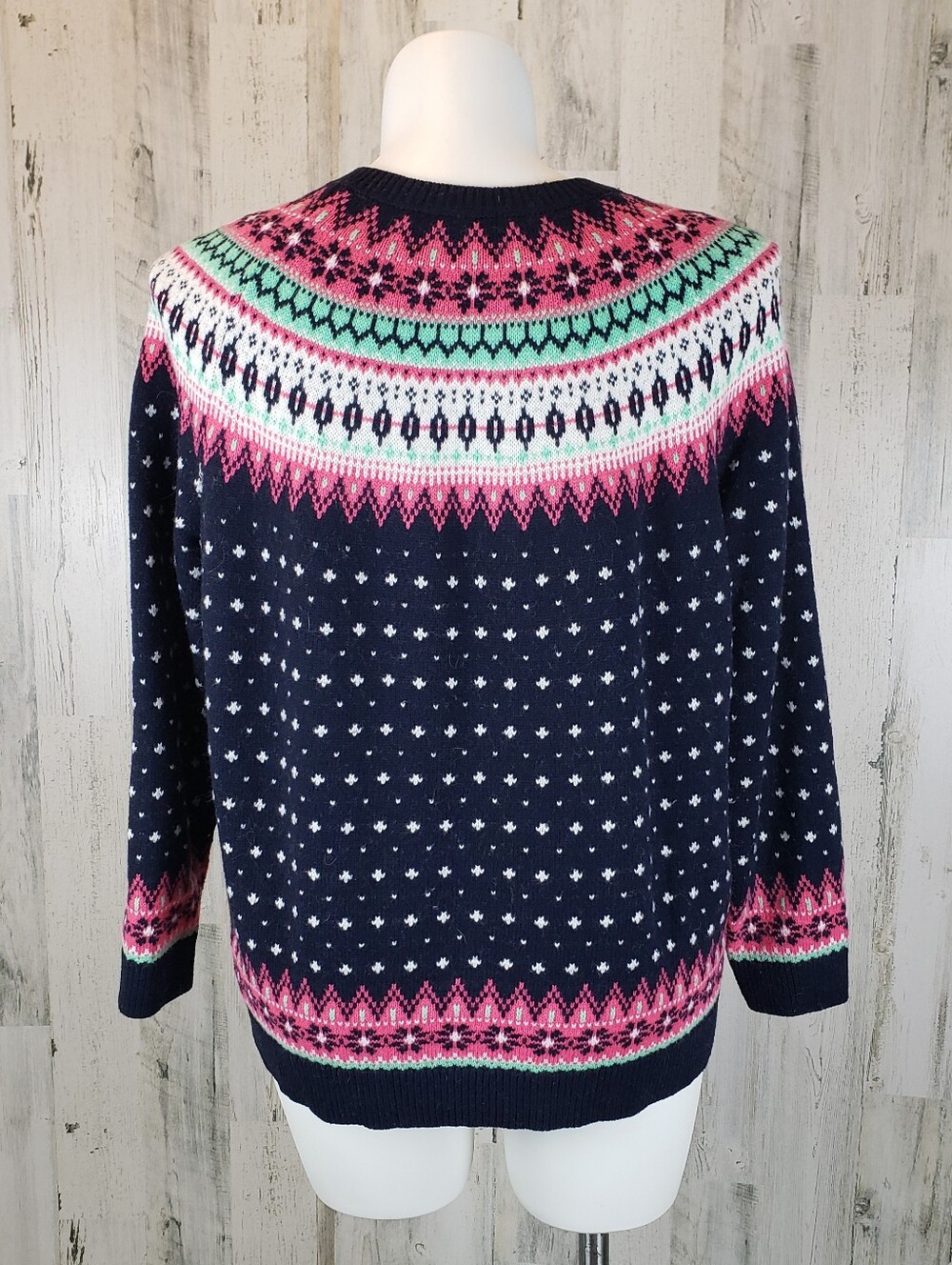 Talbots Navy Fair Isle Button-Front Cardigan with Pink & Mint Size 2X - Picture 2 of 6
